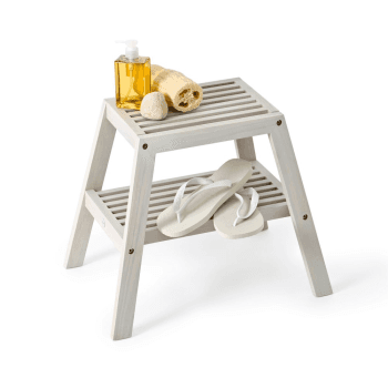 Image showing the Slatted stool, H42 x W50.5 x D35.4cm, Oyster White product.