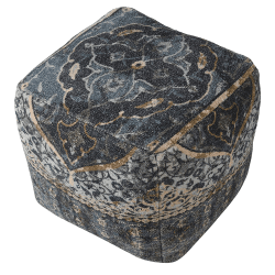 Image showing the Handlooomed Patterned Pouffe, 50 x 50cm, Blue product.