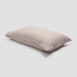 Image showing the Gingham Linen Blend Pillowcase Pair, Standard, Mushroom product.