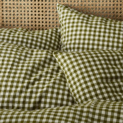 Image showing the Gingham Linen Blend Pillowcase Pair, Standard, Botanical Green product.