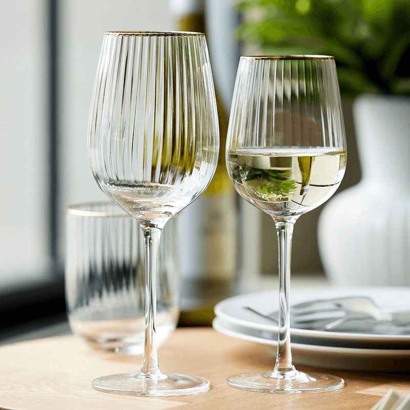 Palermo Set of 4 White Wine Glasses, 300ml, Gold