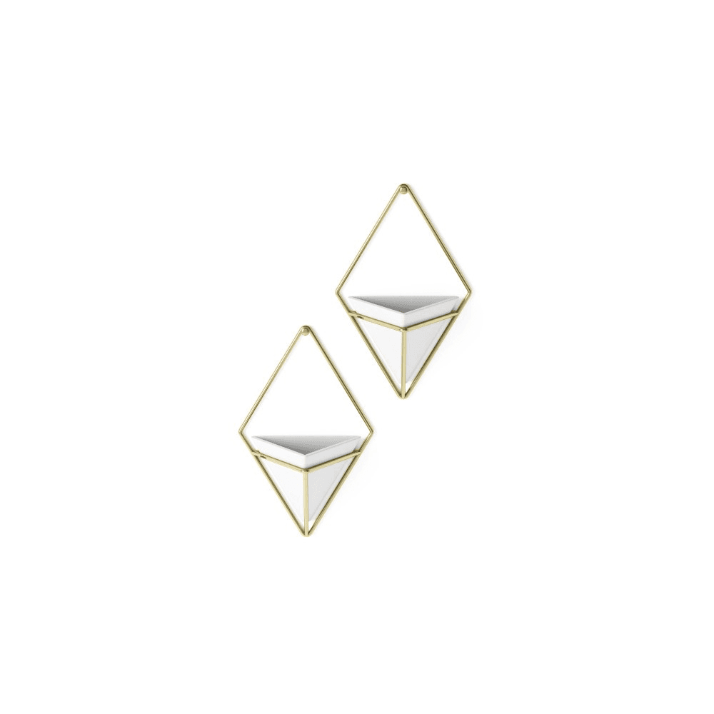 Trigg Set of 2 small wall vessels, H19 x W6cm, White/Brass