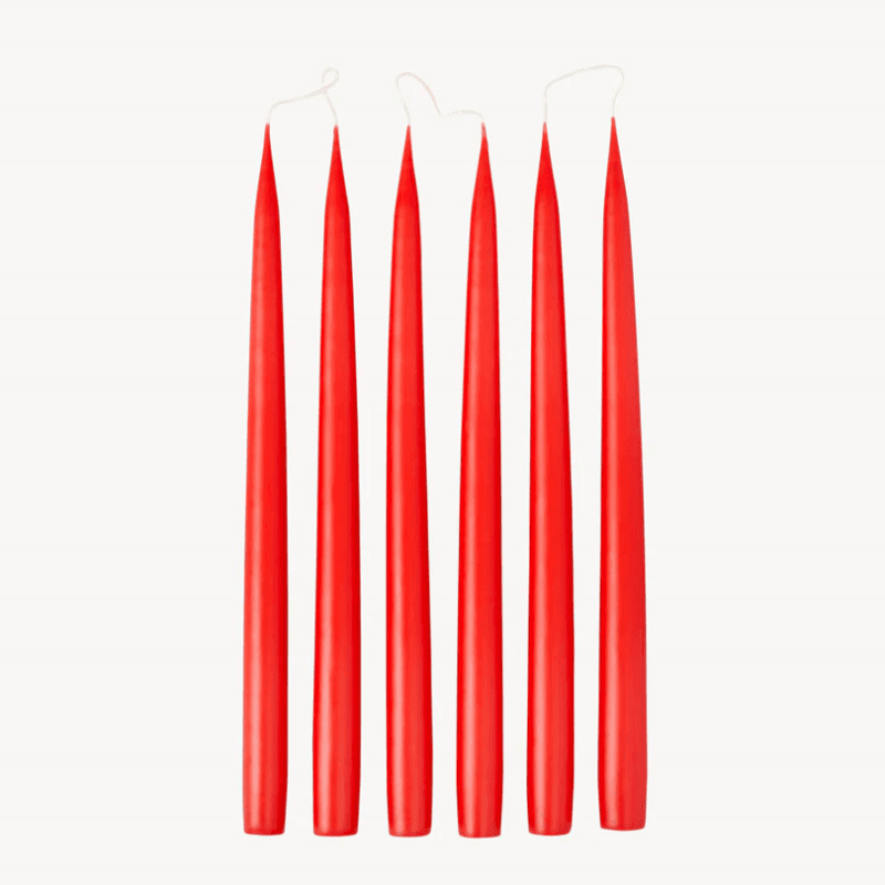 Set of 6 Tapered Dinner Candles, H35cm, Ruby Red
