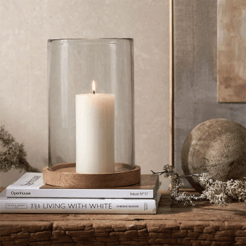 Image showing the Mango Wood Hurricane Candle Holder, H28.5cm, Clear product.