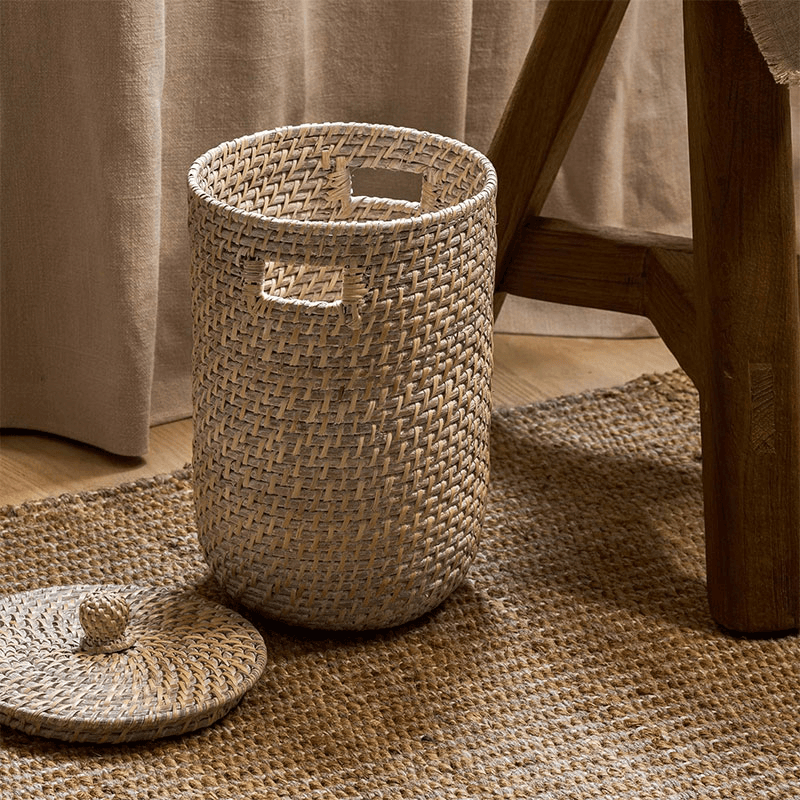 Wittering Rattan Bathroom Bin, H30cm, White
