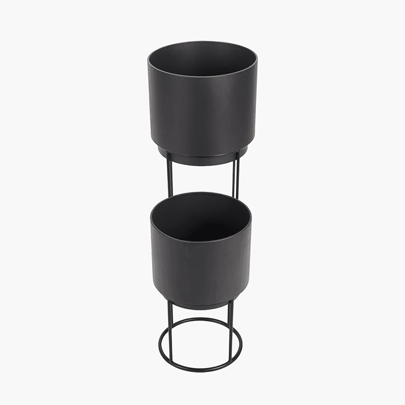 Metal Circular Set of 2 Planters, Graphite
