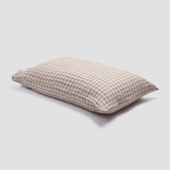 Image showing the Gingham Linen Pillowcase Pair, Standard, Mushroom product.