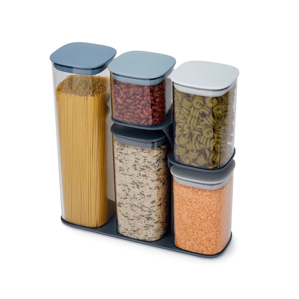 Editions 5 piece podium storage jar set with stand, Sky Blue