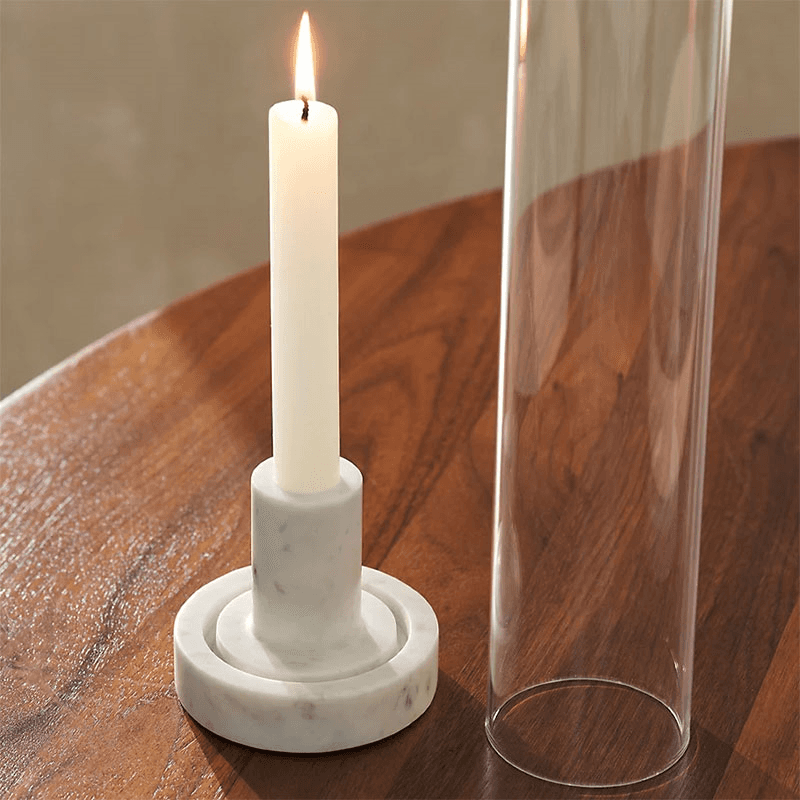 Marble Hurricane Dinner Candle Holder, H37cm, Clear