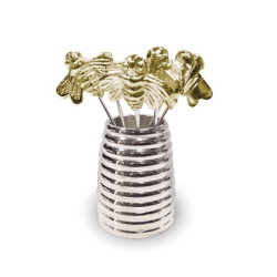 Image showing the Bee Set of 6 large olive picks and holder, H5cm, Silver product.