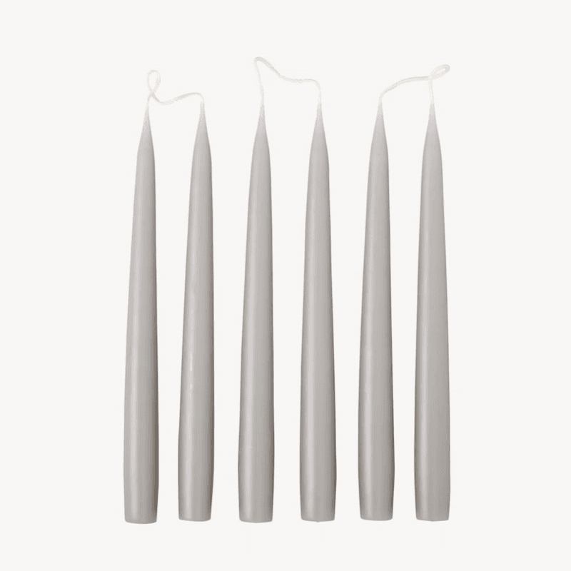 Set of 6 Tapered Dinner Candles, H25cm, Light Grey