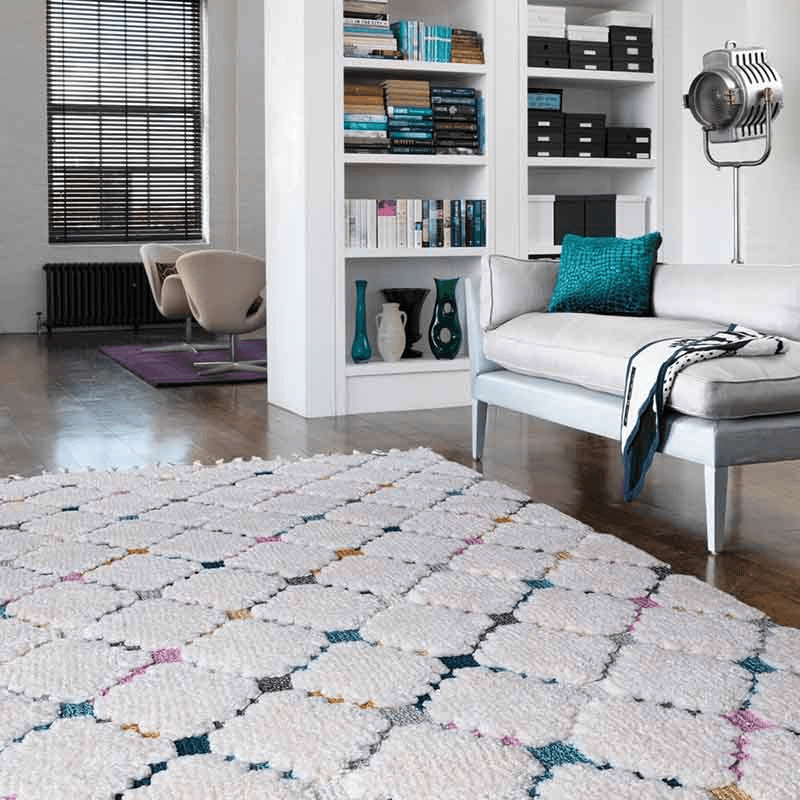 Ariana Moroccan Style Criss Cross Rug, 120 x 170cm, Cream & Multi
