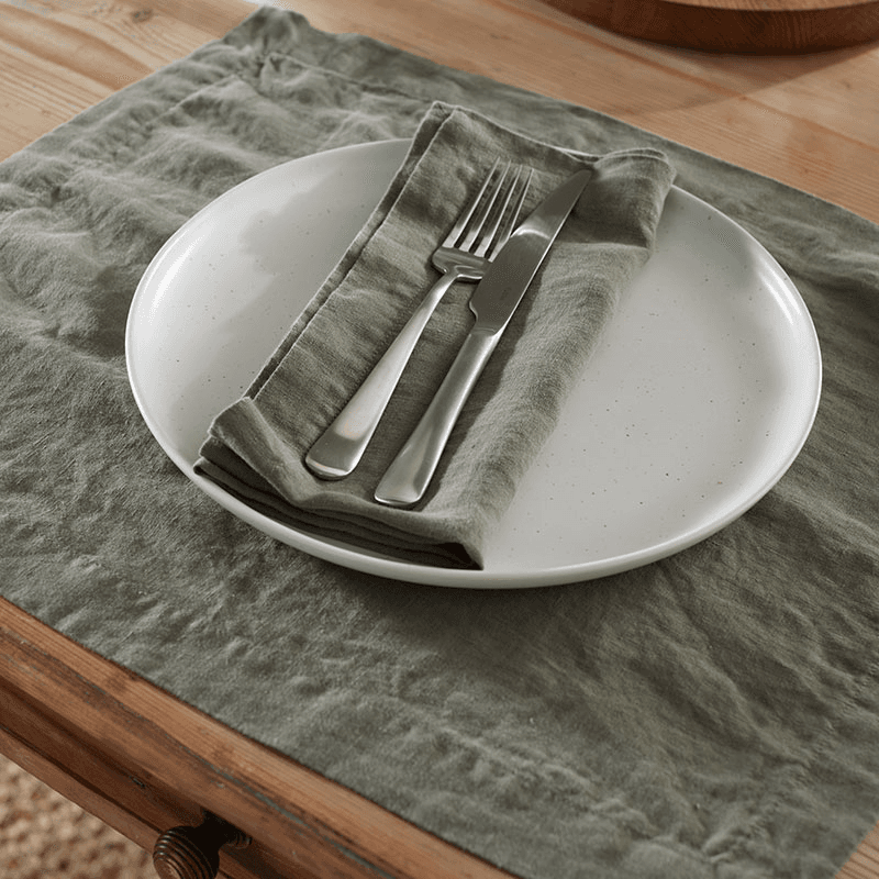 Linen Set of 2 Placemats, 35 x 50cm, Olive