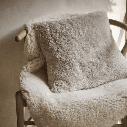 Image showing the Curly Sheepskin Cushion, 40 x 40cm, Oatmeal product.