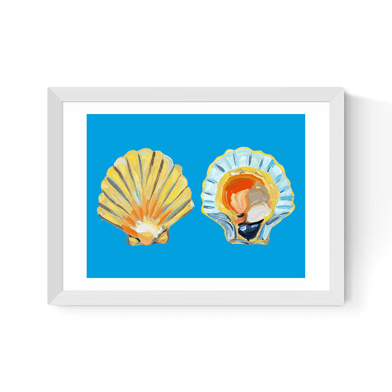 Alice Straker Scallops on Blue Framed Print, 45 x 33cm, Blue
