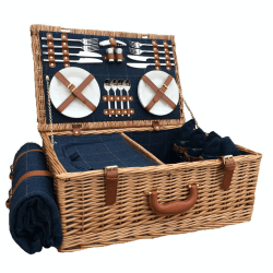 Image showing the 4 Person Blue Tweed Hamper, Brown/Blue product.