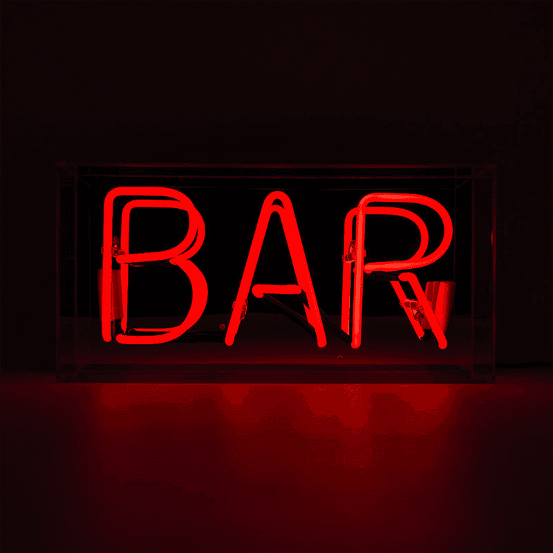 Neon Box Bar Glass Sign, H38 x W19cm, Red