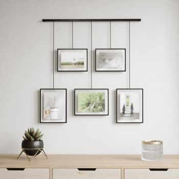 Image showing the Exhibit Set of 5 Hanging Photo Frames, Black product.