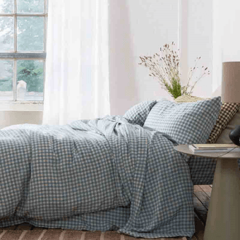 Image showing the Gingham Pair of Standard Linen Pillowcases, Warm Blue product.