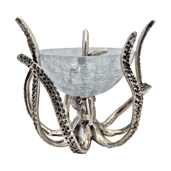 Image showing the Octopus Stand with Glass Bowl, L20 x W19 H17cm, Silver product.