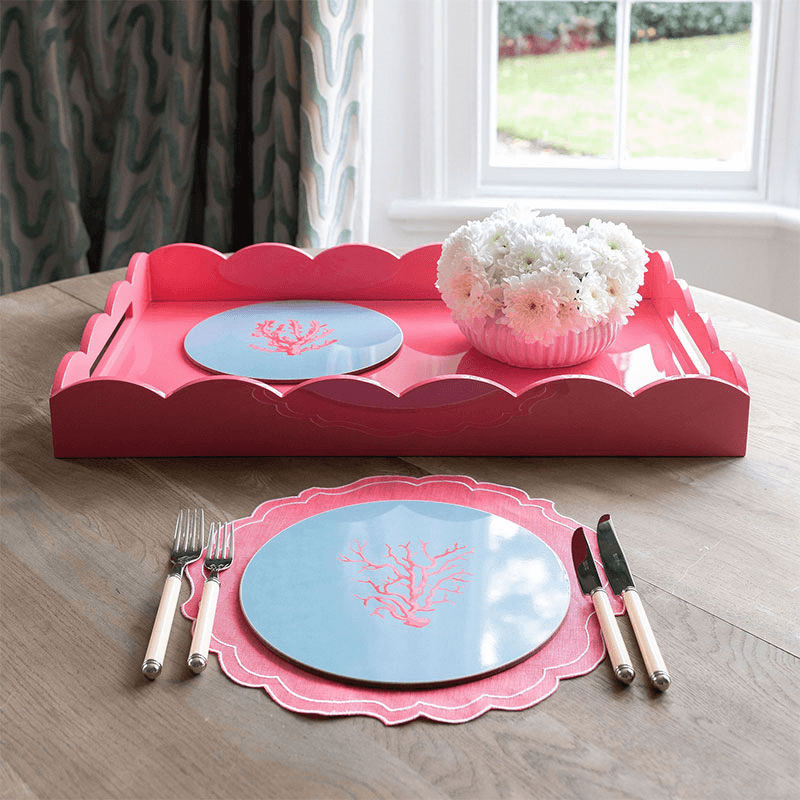 Lacquered Scallop Ottoman Tray 66 x 43cm, Watermelon