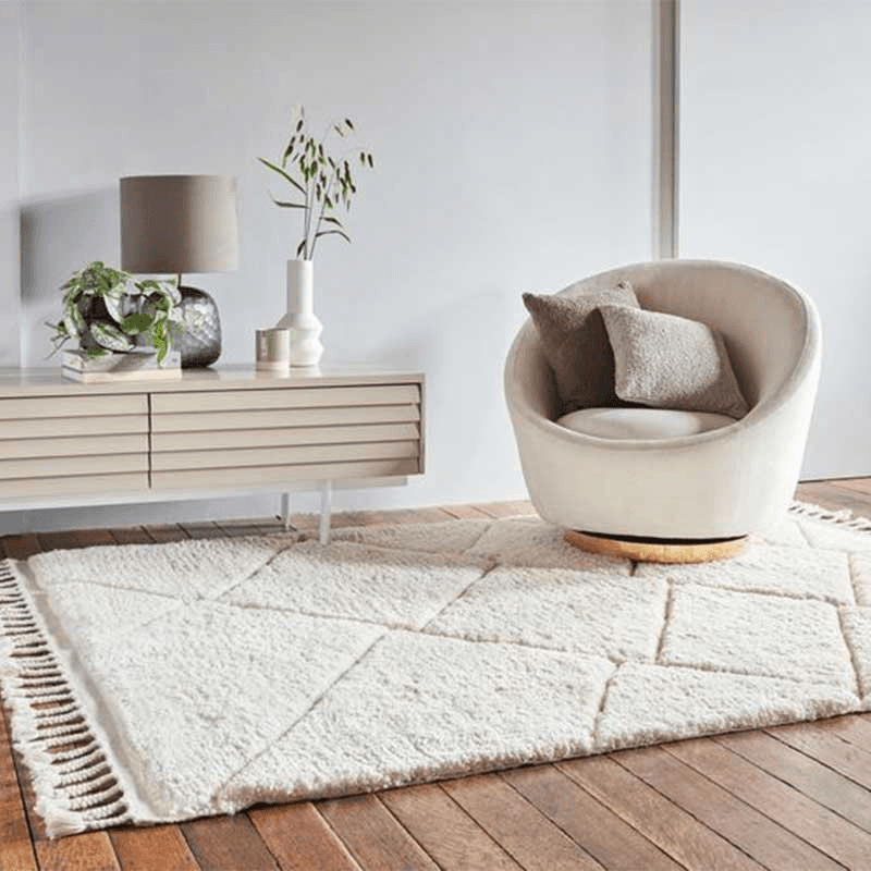 Fes Moroccan Boho Diamonds Rug, 120 x 170cm, Cream