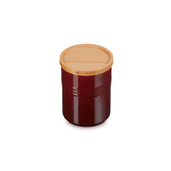 Image showing the Stoneware Storage Jar with Wooden Lid, Medium, Garnet product.