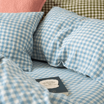 Image showing the Gingham Double Fitted Sheet, Warm Blue product.
