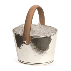 Image showing the Leather Handled Ice bucket, H15 x D23cm, Hammered Silver Plate product.