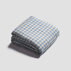 Image showing the Gingham Linen Blend Duvet Cover, Double, Warm Blue product.