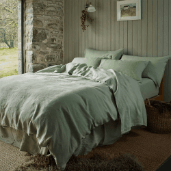 Image showing the Cotton Linen Mix Duvet Cover, Double, Sage Green product.