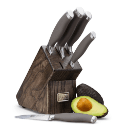 Image showing the Syracuse Soft Grip 5 Piece Kitchen Knife & Ash Wood Knife Block Set, Ash/Grey product.