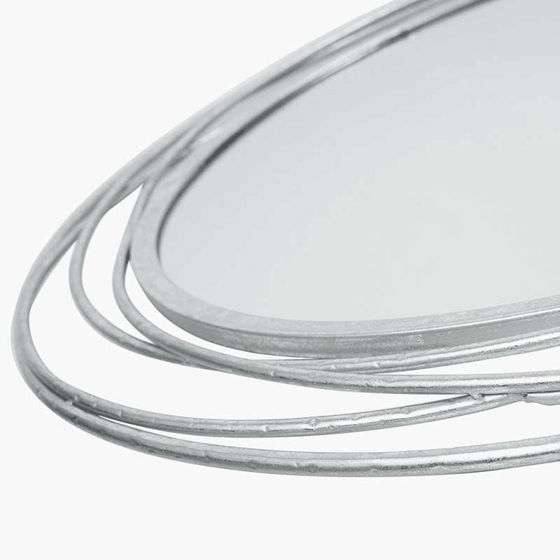 Metal Round Mirror, D90cm, Antique Silver