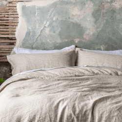 Image showing the Stripe Linen Blend Duvet Cover, Double, Oatmeal product.