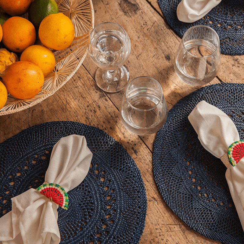 Narino Watermelon Set of 4 Woven Napkin Rings, Green & Red