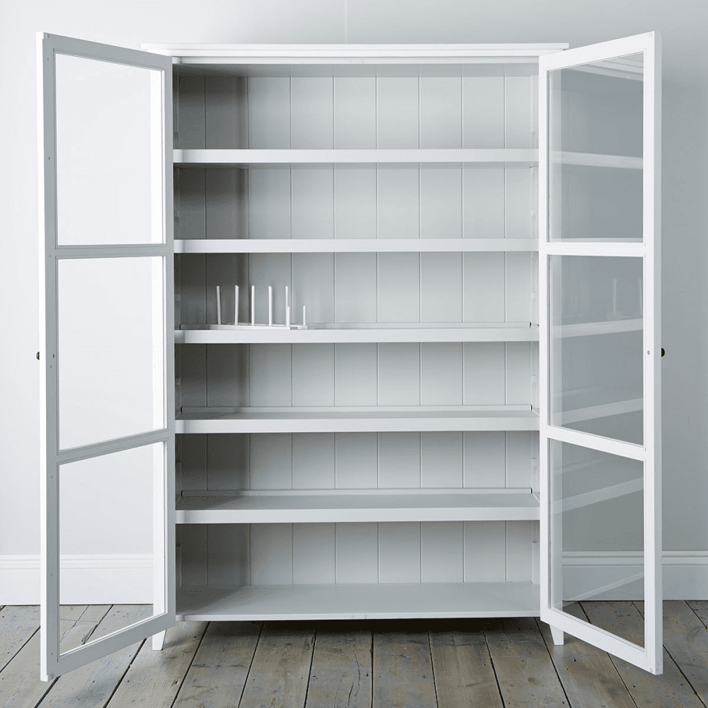 Glass display cabinet, H181 x W127 x L41cm, white