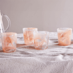 Image showing the Shirali Set of 4 Marble Swirl Tumblers, 250ml, Apricot product.