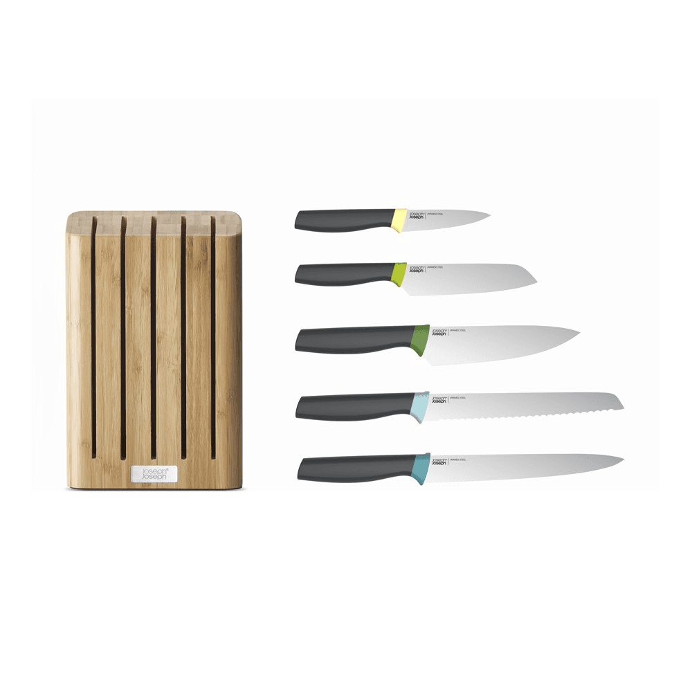 Elevate 5 piece knife set with bamboo block, H6 x W35.5 x D15cm, Opal