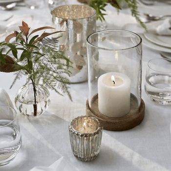 Image showing the Mango Wood Hurricane Candle Holder, H19.5cm, Clear product.
