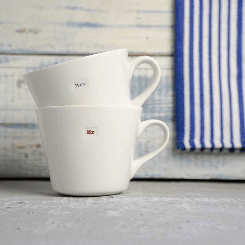 'Mr & Mrs' Set of 2 Bucket Mugs, 350ml, Red & Pink