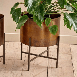 Image showing the Juoni Iron Planter, H45 x W35 x D35cm, Aged Antique Brass product.