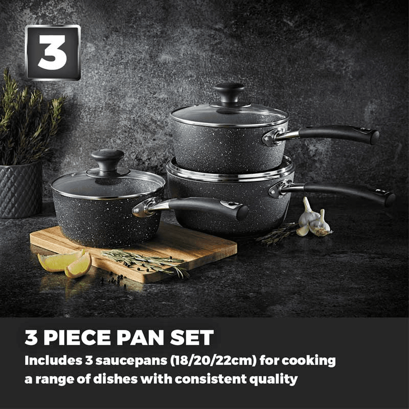 Precision 3 Piece Saucepan Set, 18/20/22cm, Black