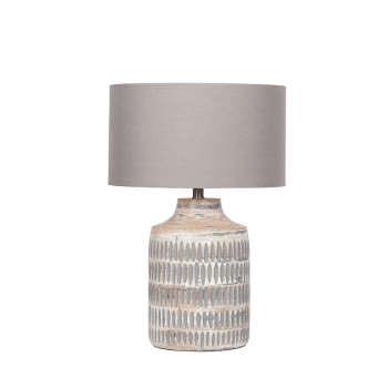 Image showing the Galle Textured Table Lamp with Cylinder Shade, H33.5 cm, Grey Wash Wood product.