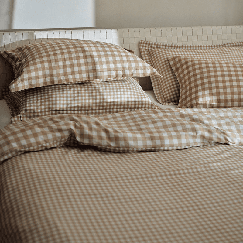 Barton Gingham Double Duvet Cover Set, Biscuit