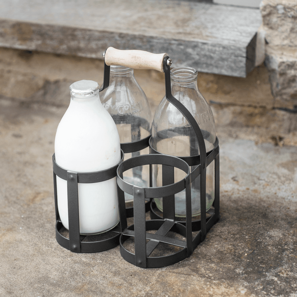 Milk bottle holder, H23.5 x D17.7 x W17.3cm, Carbon/Cream