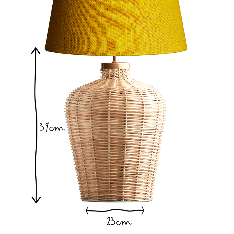 Rattle Regular Table Lamp Base Only, H39cm x W23cm, Natural Rattan and Antique Brass