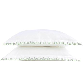 Image showing the Scallop Edge Pair of Oxford Pillowcases, Matcha product.