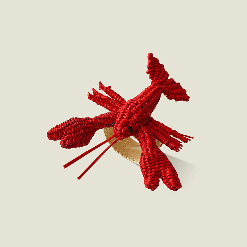 Narino Lobster Set of 4 Woven Napkin Rings, Red