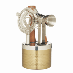 Image showing the 5 Piece Cocktail Tool Set, Hammered Brass Finish product.