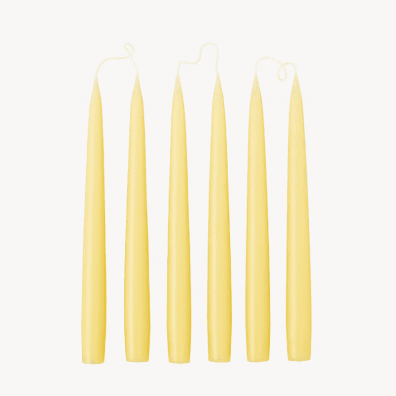 Set of 6 Tapered Dinner Candles, H25cm, Pale Yellow